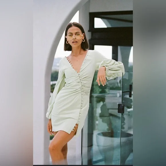green emerald velvet dress Sage Green One Shoulder Midi Azaria Dress  SABO